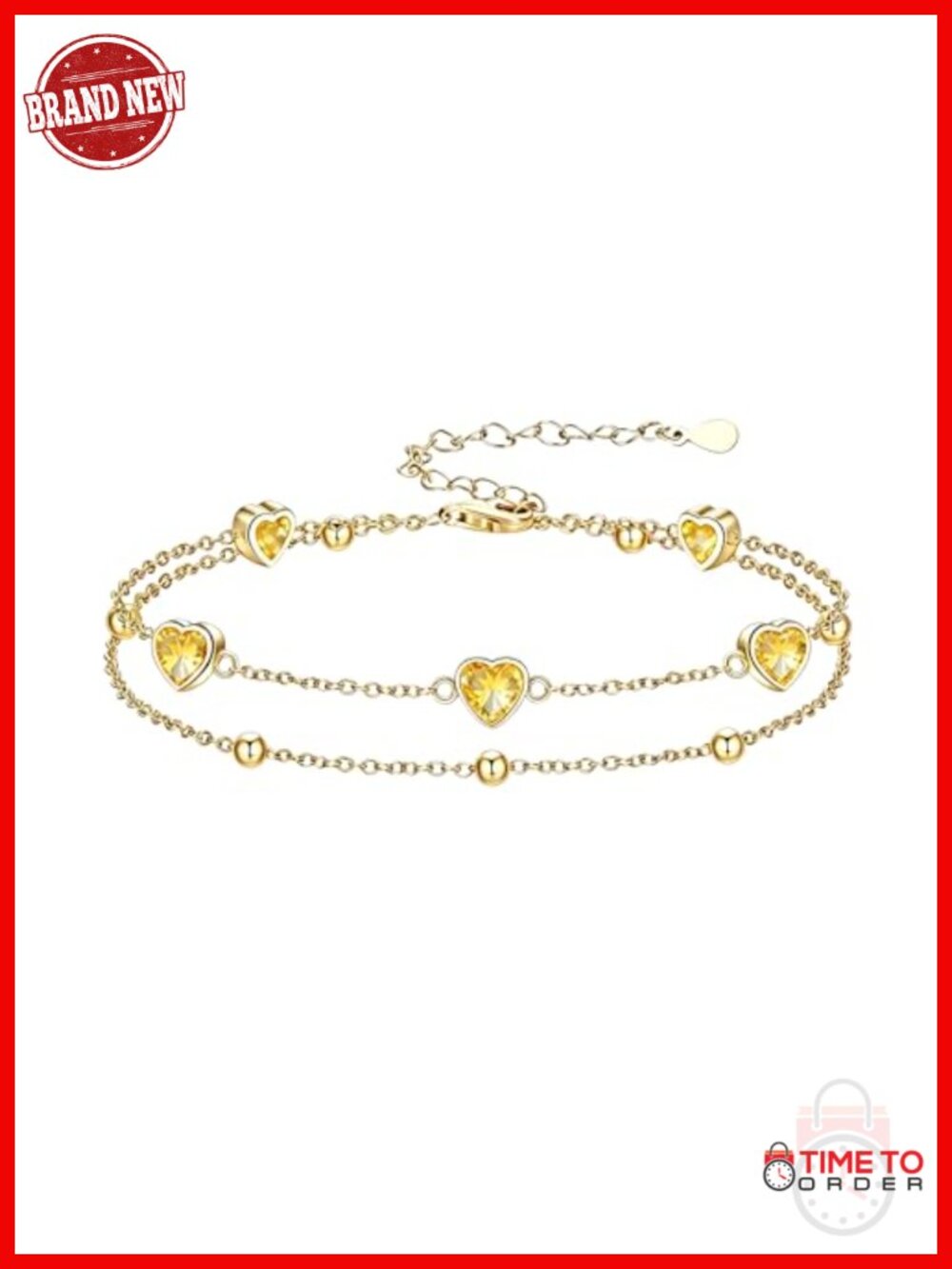 18K Gold Heart Birthstone Bracelet Anklet with 12 Months Citrine